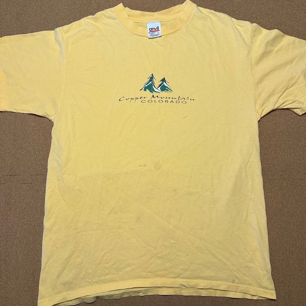 Anvil Copper Mountain Colorado T-Shirt Mens Large Yellow Vintage 90s Cotton Tee